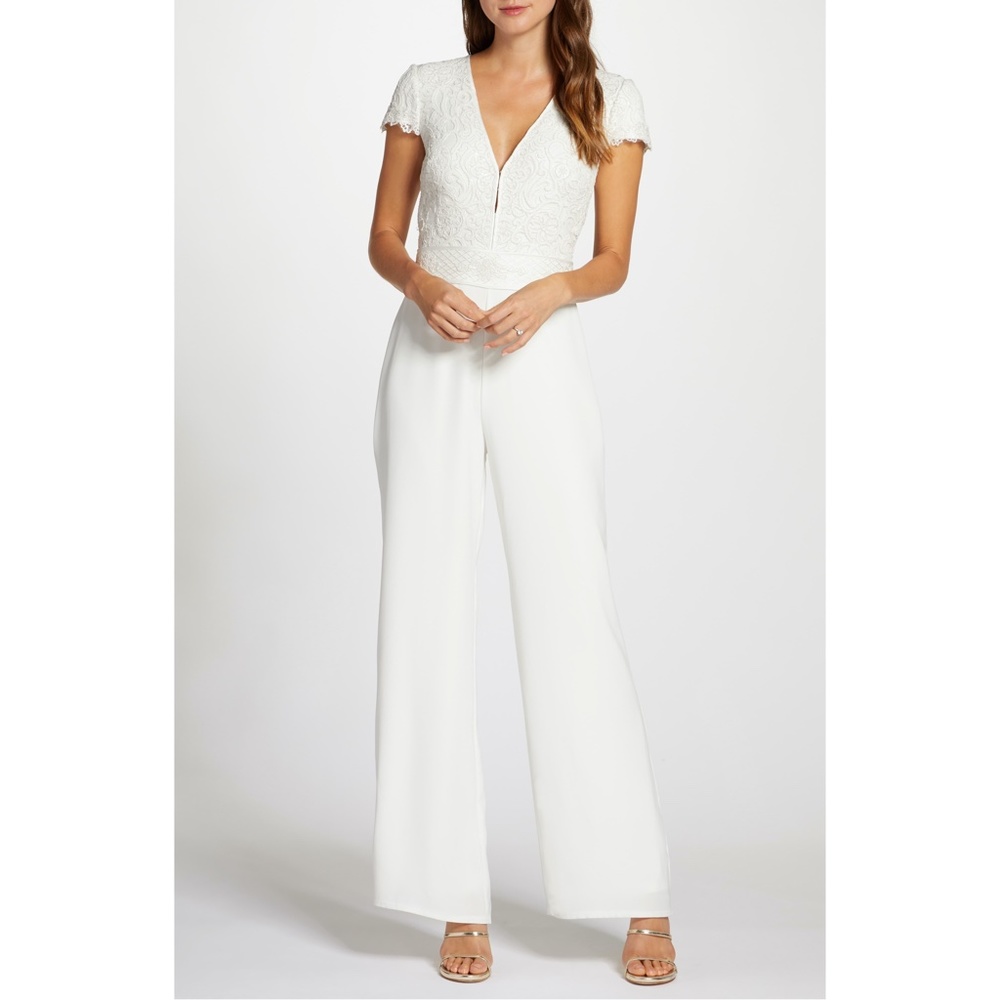 Tadashi Shoji Cap Sleeve Lace Bodice Jumpsuit